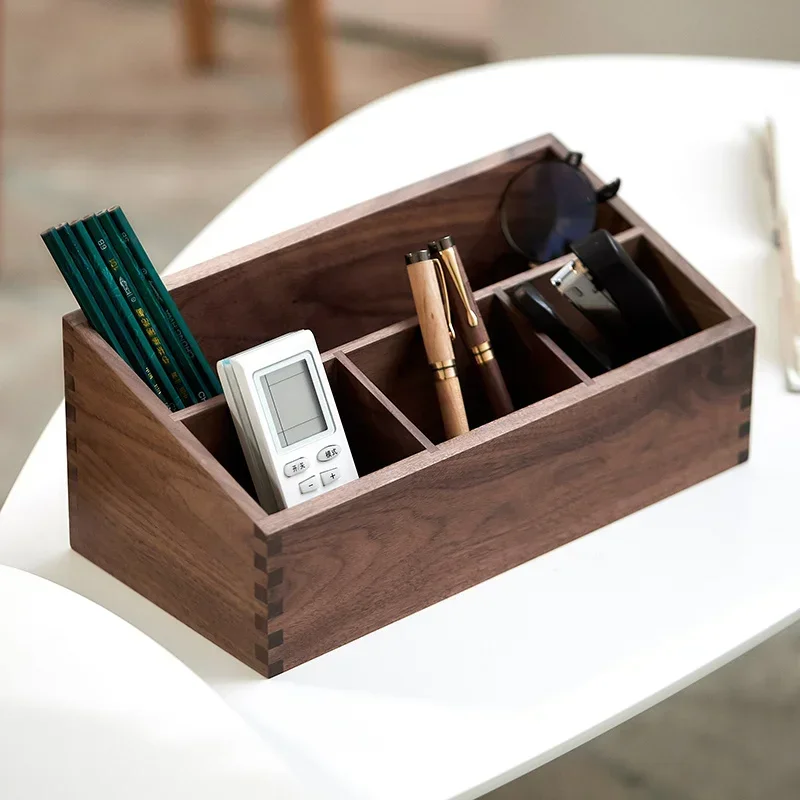 Black Walnut Wood tissues box Multifunctional paper extraction box Grid division Organizer box desktop Storage Sundries strong