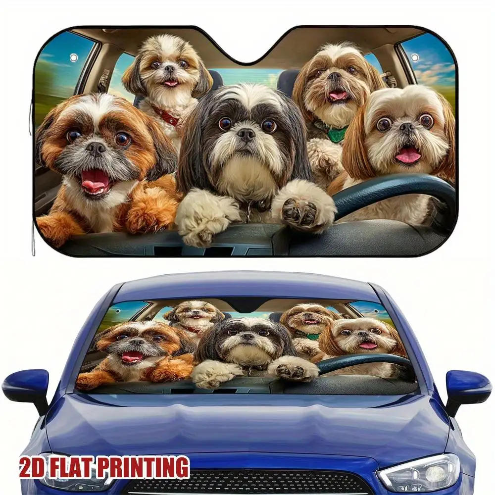 Funny Shih Tzu Driving Print Car Windshield Sunshade Foldable Sun Visor Fit Various Car Models