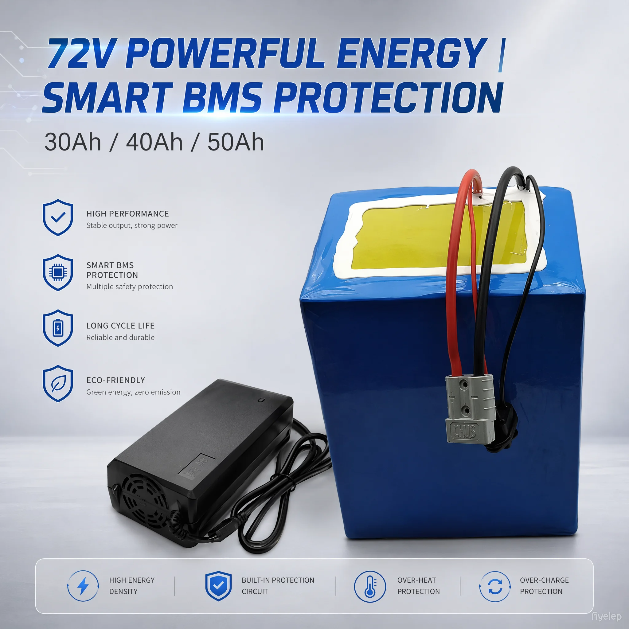 72V 30Ah 40Ah 50Ah Li-ion Battery Pack Li-ion BMS for 3500W 5000W Kart Skateboard Golf Cart, Multi-field Applicable