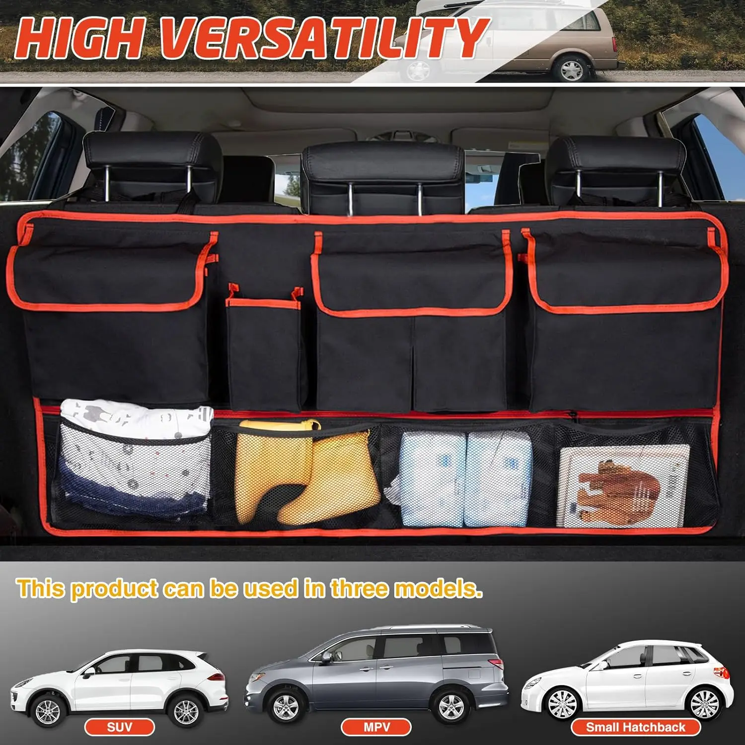 Auto Kofferbak Organizer, Auto Kofferbak Hangende Organizer, Auto-Interieur Accessoires Met 5 Zakken En 4 Mesh Zakjes Voor Suv, Vrachtwagen, Bestelwagen, Vracht