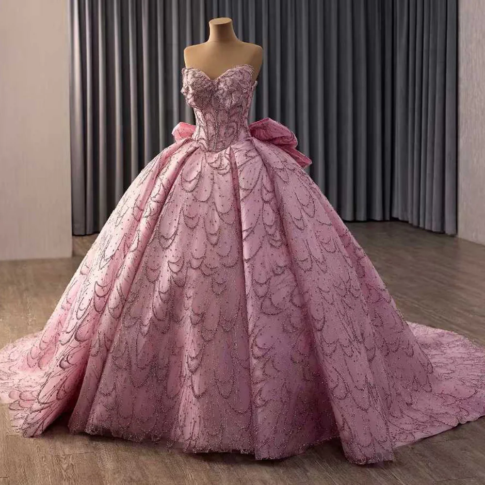 Elegant Sweetheart Sleeveless Luxury Evening Dress With Lace-Up Back Bow Crystal Detailing Customizable For Women