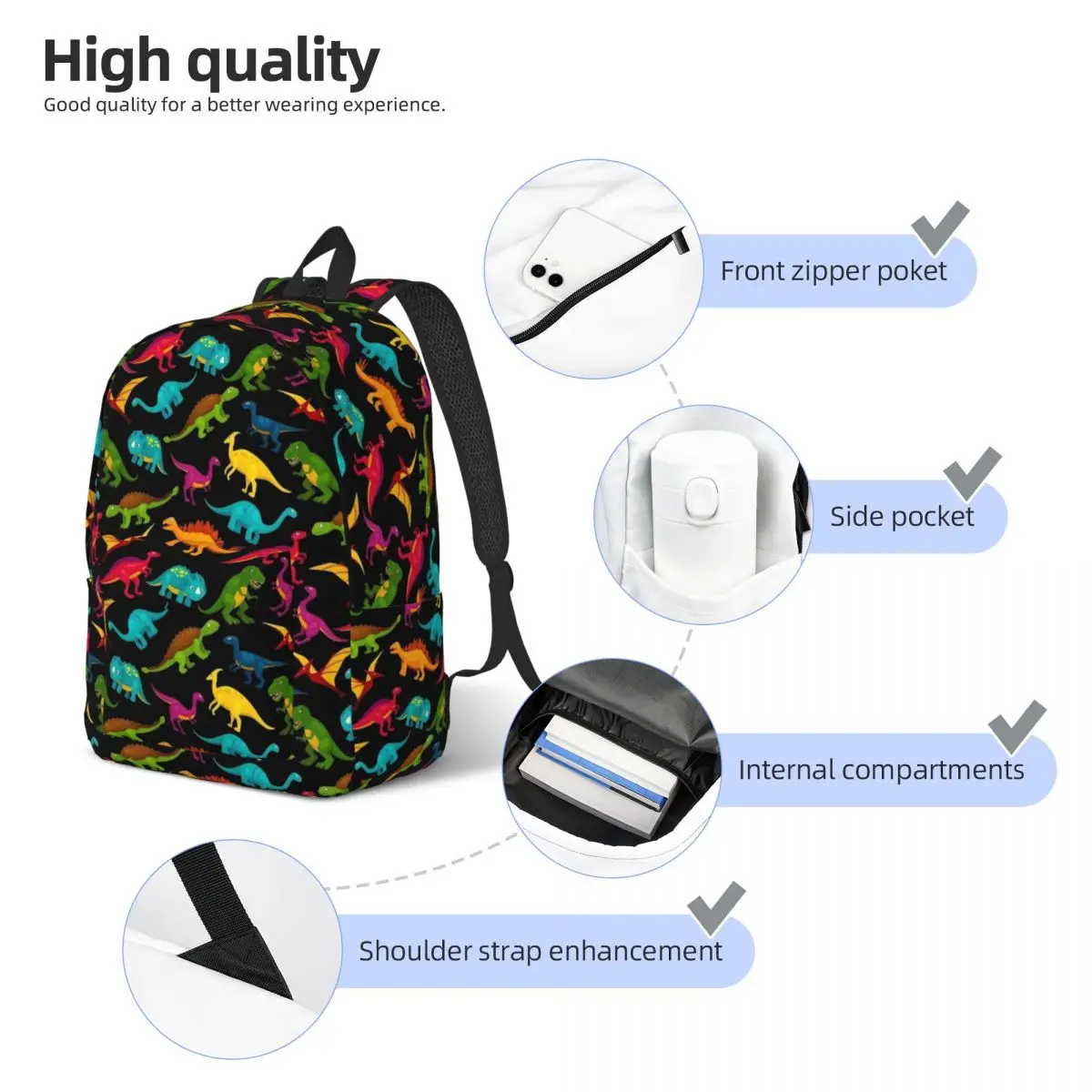 Mochila de dinosaurio Rex con patrón divertido para niño y niña, mochila escolar para estudiantes, mochila de lona para guardería, bolsa primaria, regalo