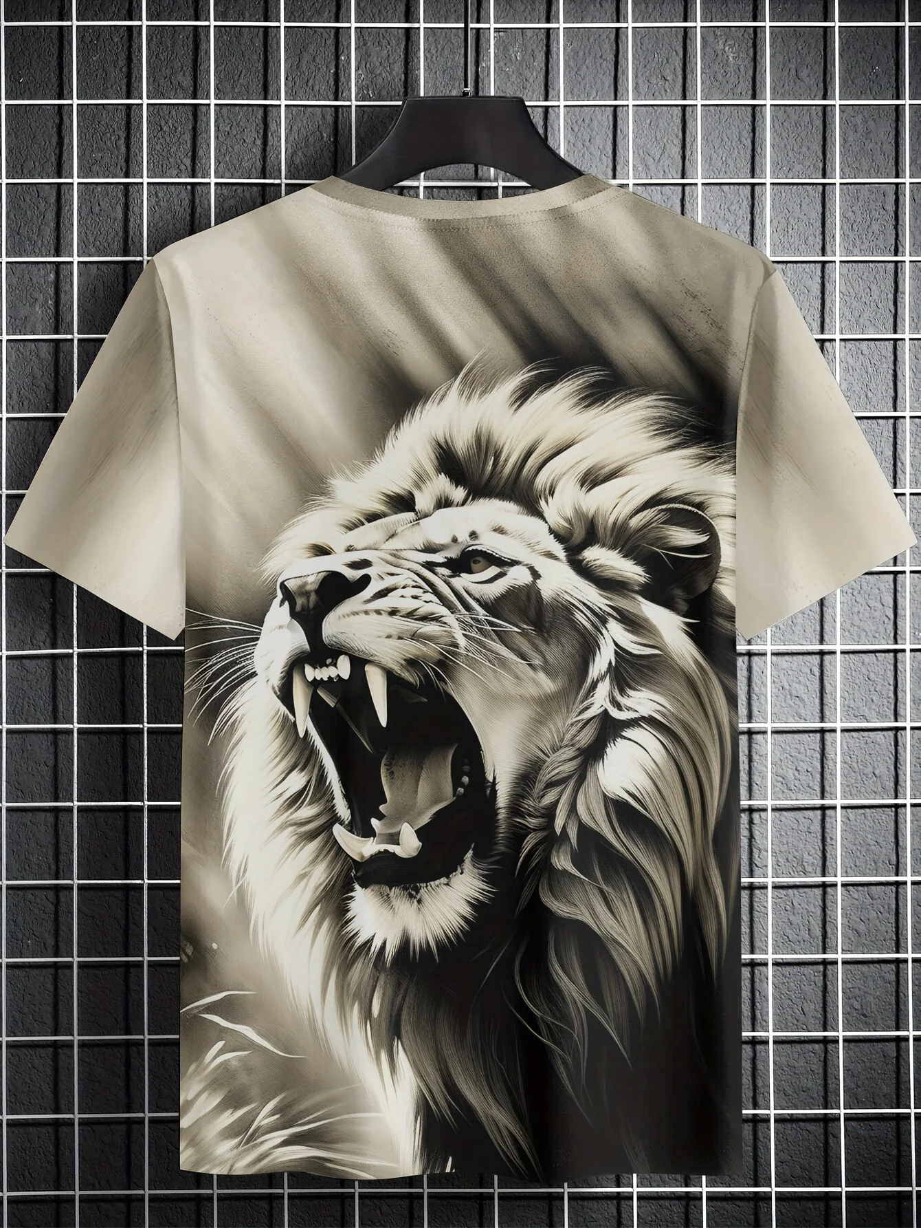 Mens Lion Print Short Sleeve Crew Neck T-Shirt Soft Breathable Casual Wear Outdoor Activities Summer Essential Clothing Tshirts