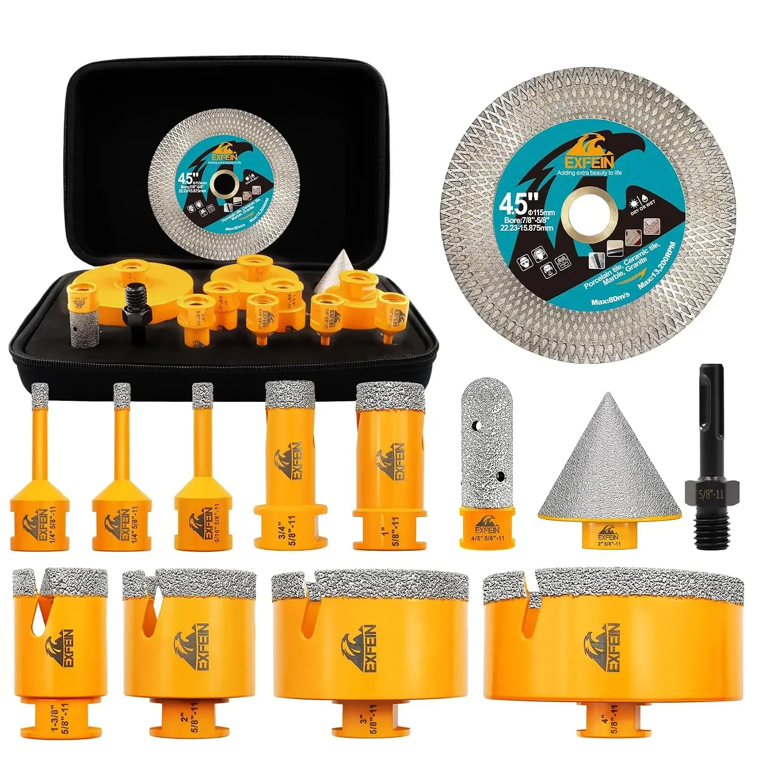 Tile Hole Saw Kit 13pcs - 6/6/8/19/25/35/50/75/102mm Diamond Core Drill Bits, 4/5 Inch Milling Bit + 2 Inch Chamfer Bit +