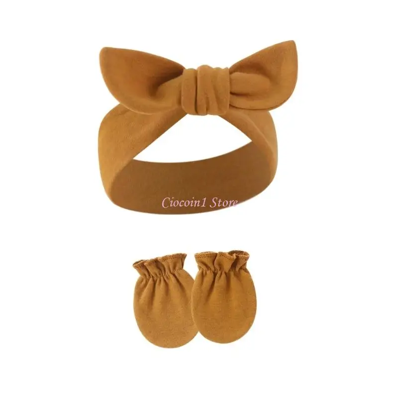Y1UB Elastic Hairband Breathable Head Wrap with Mitts for Newborns Toddler Children