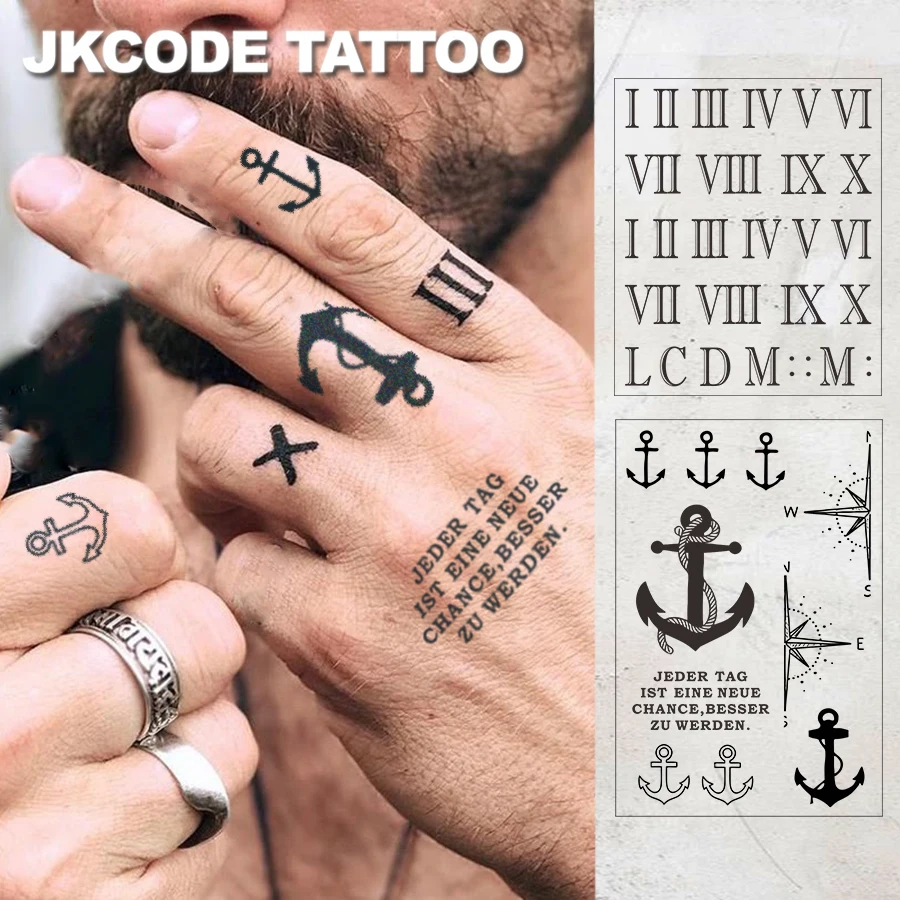 

Waterproof Design Semi-Permanent Tattoos, Sketch Hands, Nautical Pattern Compass - Roman Numerals - Temporary Tattoos, Retro Style Herbal Men's and Women's Tattoo Stickers - Faith Totem - Temporary Tattoos for Fingers, Arms, and Neck