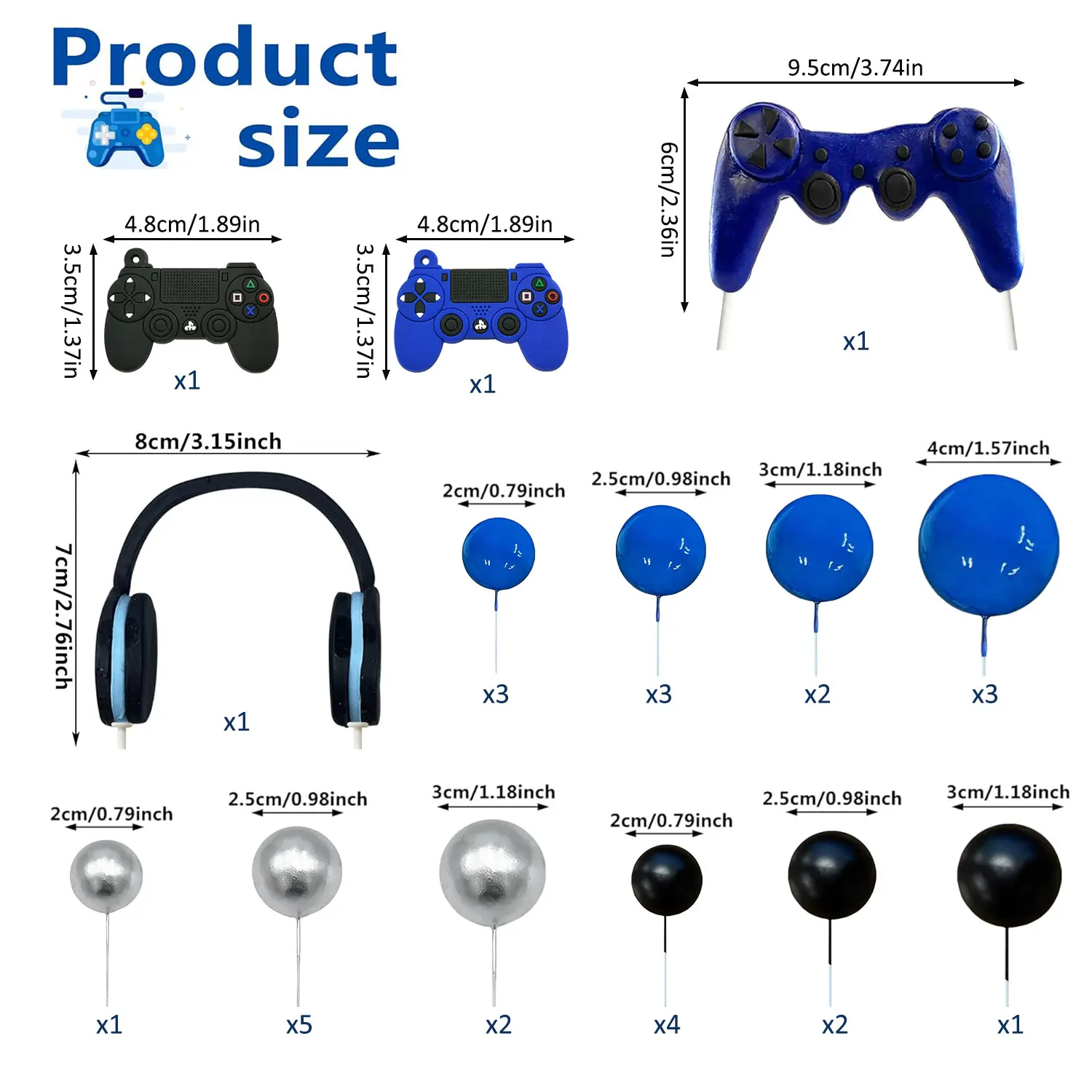 30PCS Videospiel Themen Kuchen Topper Headset Ball Game Controller Kuchen Dekor für Spiel Thema Geburtstag Party Kuchen Dekoration (blau) – Detail 2