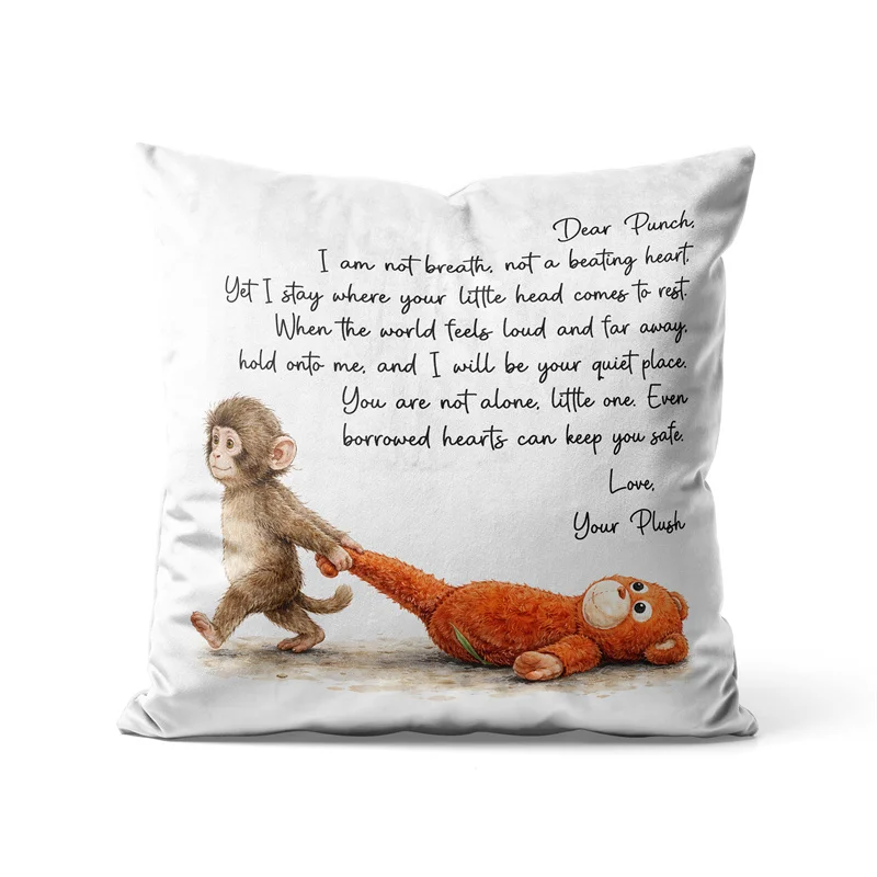 Gaslight Gatekeep Girlboss Punch Baby Monkey Pillow Cover Emotional Plush Monkey Design Cushion Case
