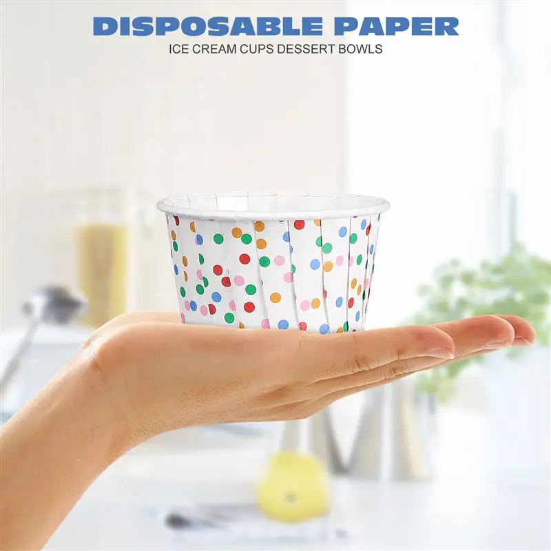 100PCS Polka Dot Paper Treat Cups Disposable Dessert Bowls For Sundae Cake Ice Cream Festive Birthday Party Favors Dessert Cup