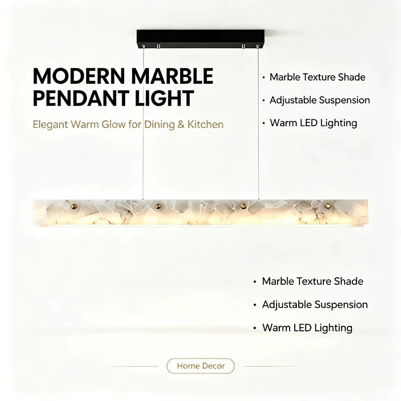 Modern Marble Linear Pendant Light Led Long Hanging Chandelier For Dining Room Kitchen Island Home Decor Lamp