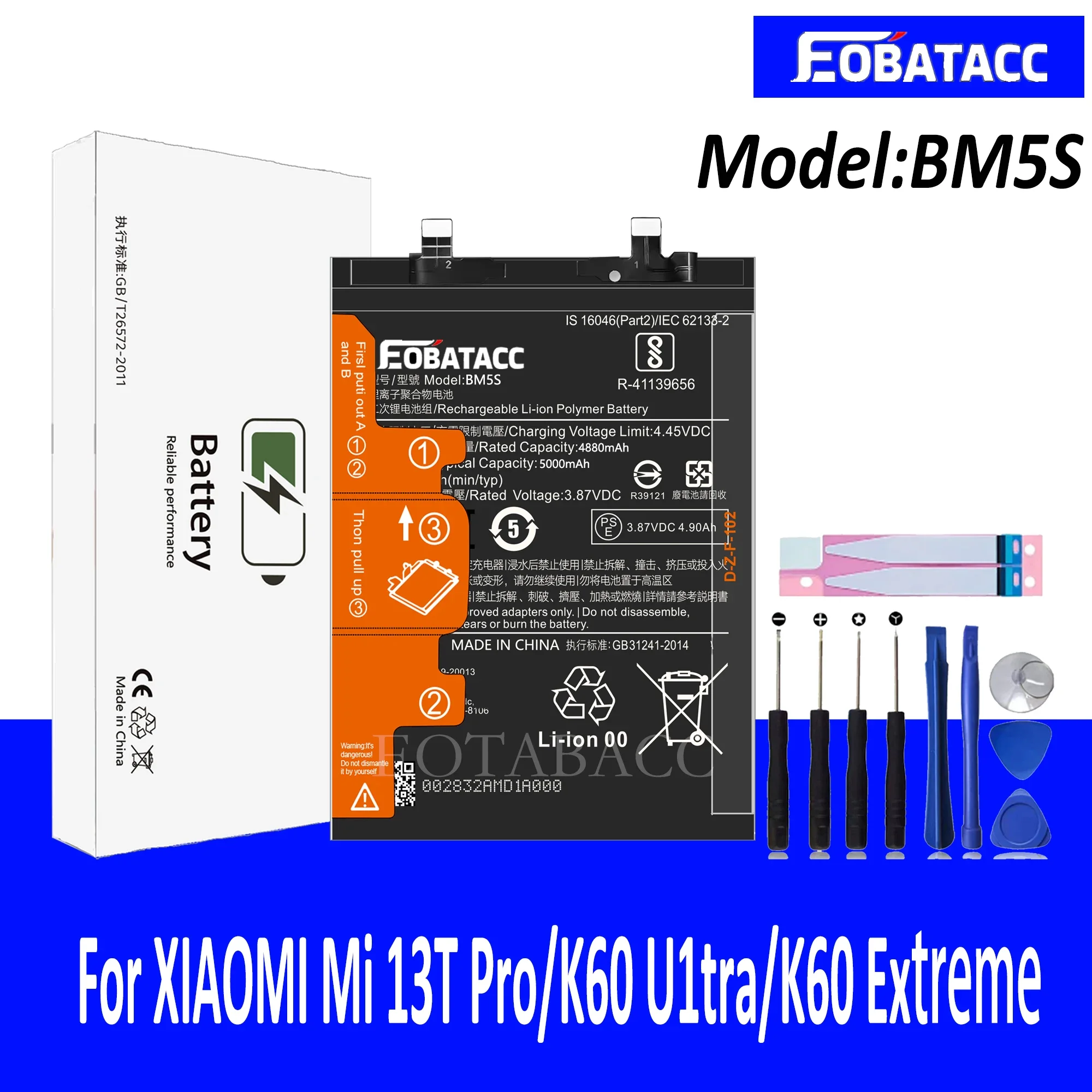 

EOTABACC 100% New Original Battery BM5S For XIAOMI Mi 13T Pro/K60 Ultra/K60 Battery +Tools