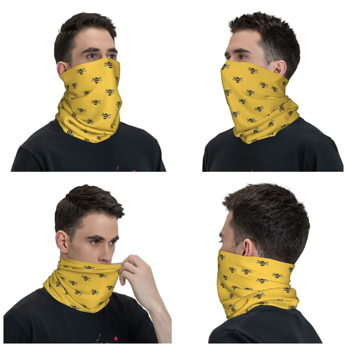 New Bee Yellow Cartoon Bandana Neck Cover Printed Balaclavas Wrap Scarf Multi-use Headband Fishing for Men Women Adult Winter