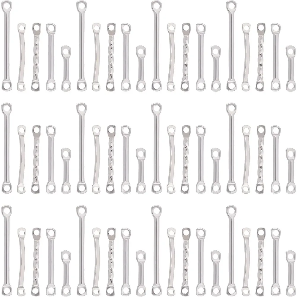 100Pcs Bar Link Charms 5 Styles Twisted Bar Link Charms 10/15/20mm Twisted Blank Links 2 Hole Stick Strip Earrings Charms