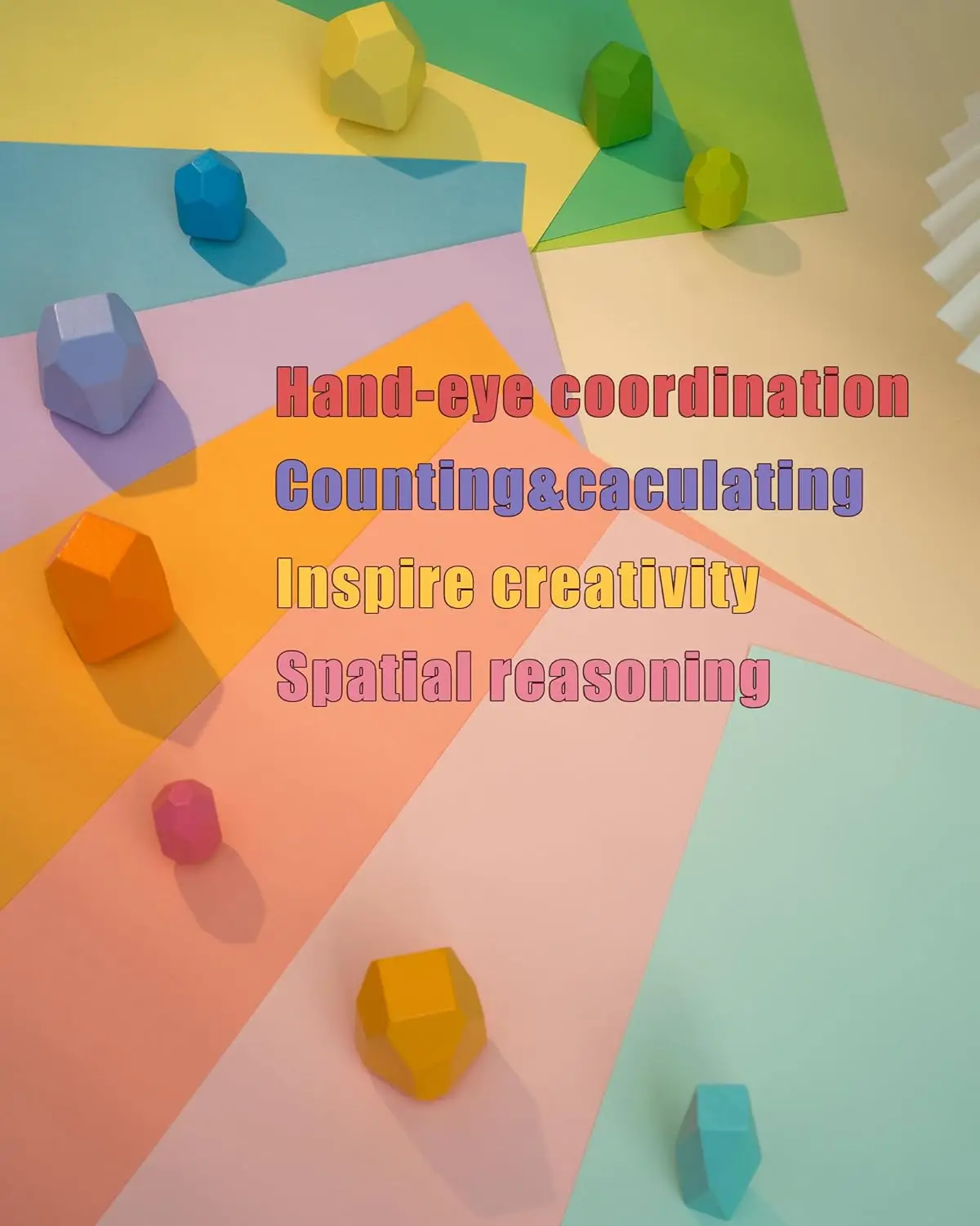 38 PCS Wooden Sorting Stacking Stones Rock Colorful Montessori Balancing Blocks Educational Learning Sensory STEM Toy for Kids 3