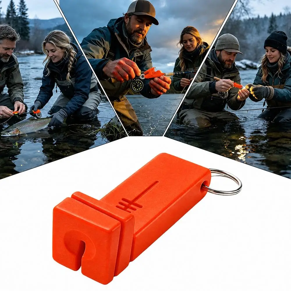 New ABS Magnetic Fly Threader Orange Portable Fly Fishing Threader with Keyring Four-Slot Guide River Fishing