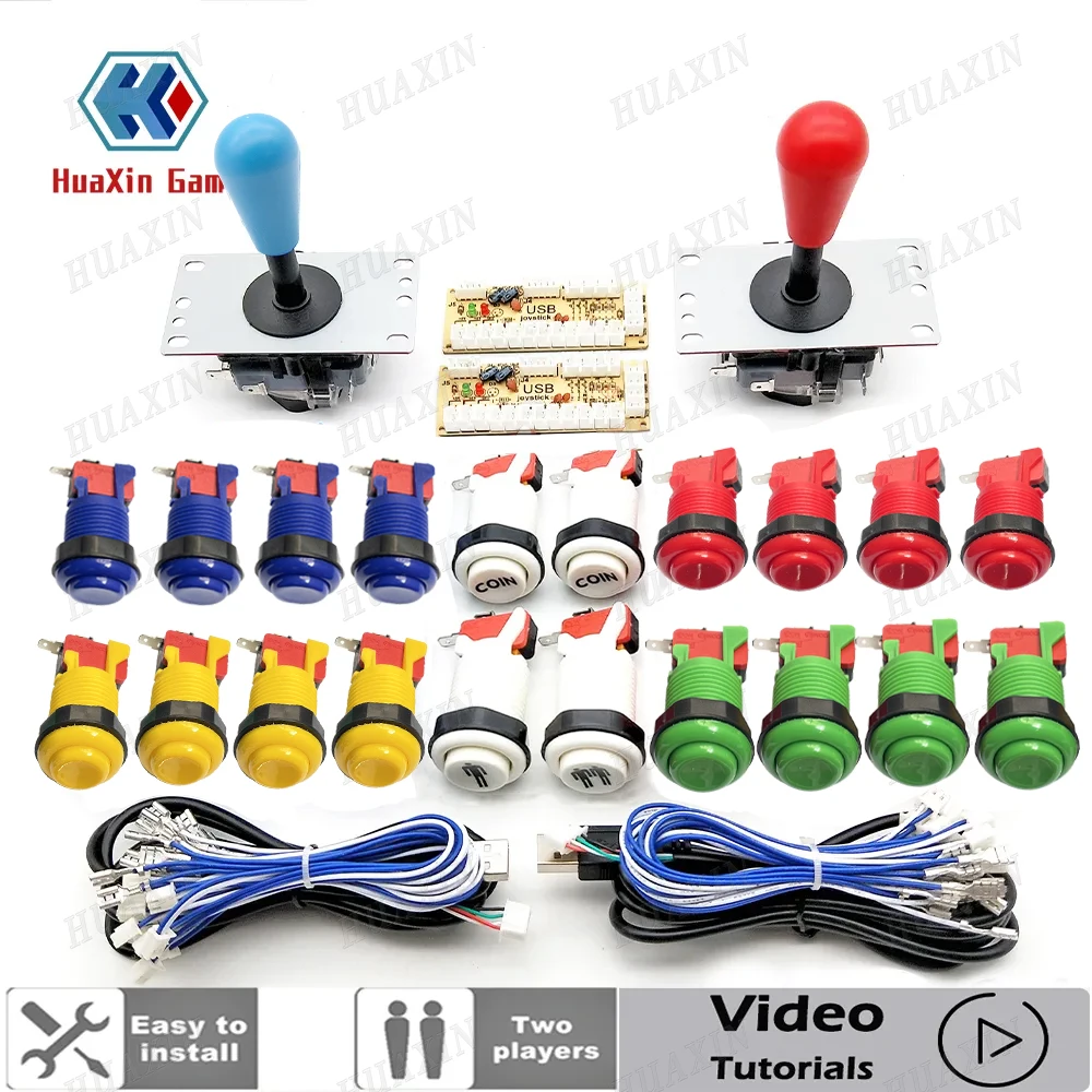 Kit Diy para 2 jugadores codificador de retardo cero a Pc Rasberry Pi juego de salón recreativo Happ botones pulsadores de estilo americano Joystick