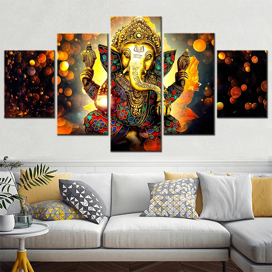 

5D Diamond Embroidery Picture Golden Elephant Buddha Picture Abstract Religious Art Diamond Painting Mosaic Handmade Giftx5pcs