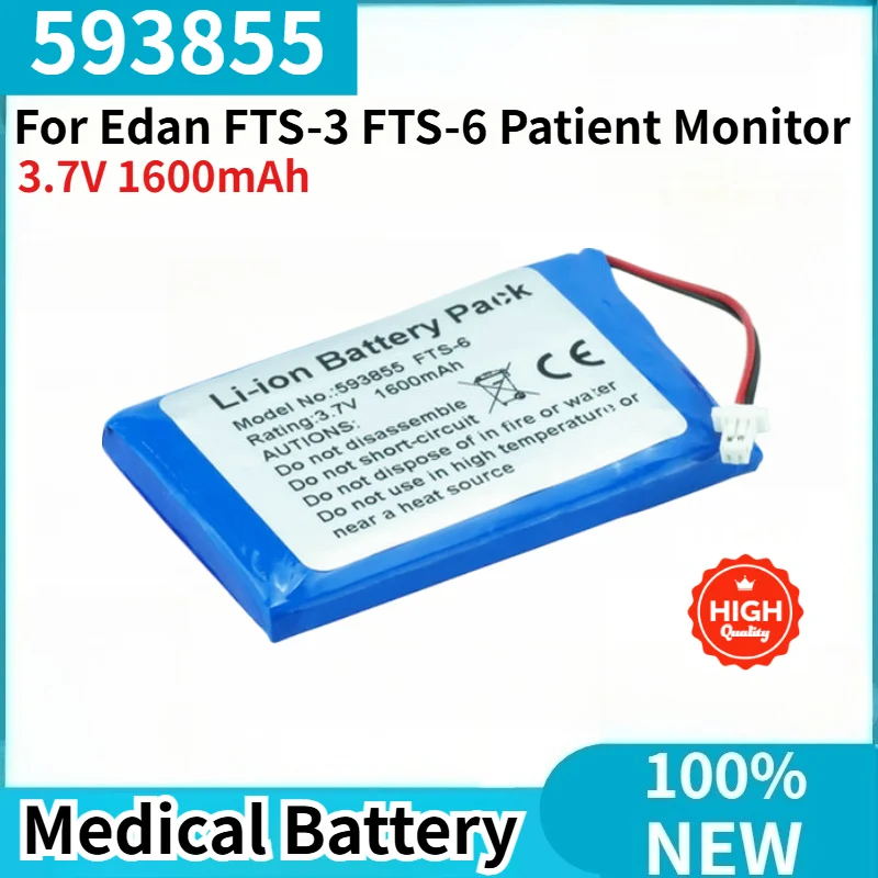 593855 High Quality Medical Battery 3.7V 1600mAh For Edan FTS-3 FTS-6 Patient Monitor Replacement Battery
