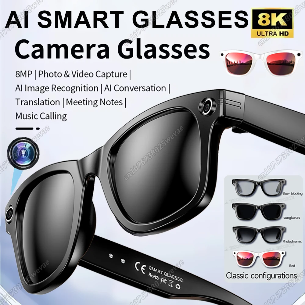 

New 800W Camera AI Glasses Men Color-Changing Smart Translation Glasses Photo Video Recording Waterproof Call Smart Sunglasses