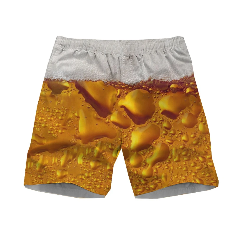 Shorts de plage College 3D pour hommes, maillots de bain décontractés, maillots de bain hawaïens, shorts de glace, pantalons de planche graphiques de bière, été