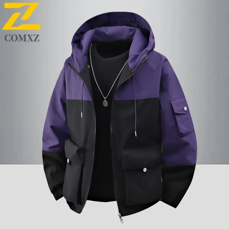 سترات COMXZ للرجال متعددة الجيوب مقاومة للماء ومضادة للرياح بلون سادة للتخييم والتنزه والصيد والسباق سترة مغامرة معطف واق من المطر جديد