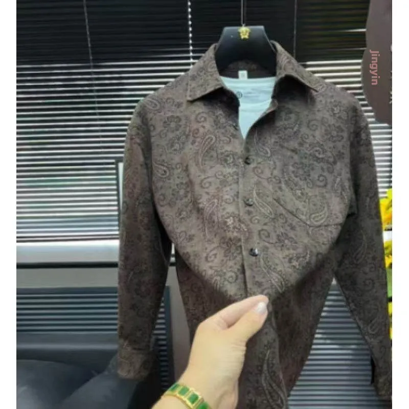 

Новинка 2026 года: Мужской утепленный кардиган из замши с цветочным принтом, комфортный, дышащий, класса люкс, с длинным рукавом