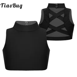 Sleeveless Ballet Workout Gymnastics Crop Top Kids Girls Criss Cross Back Tanks Bra Tops Sport Dance Stage Performance Clothes