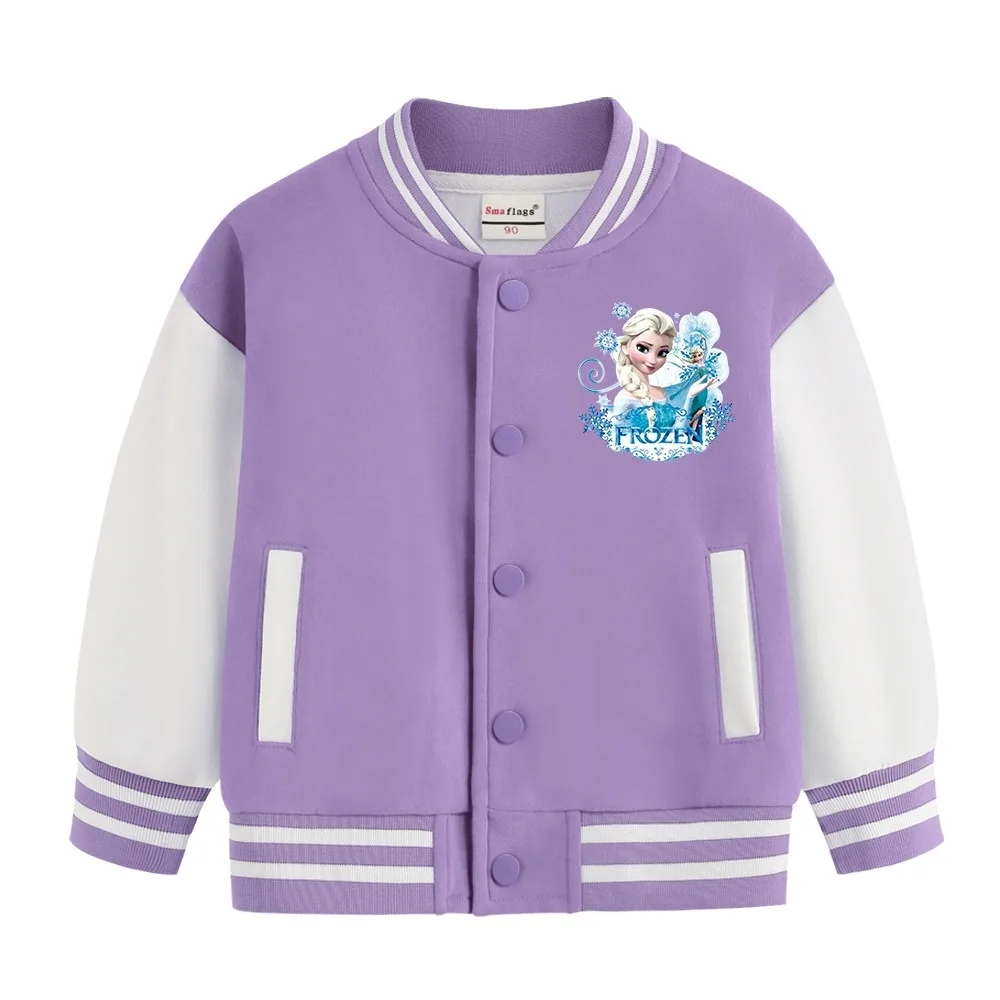 Disney Pattern Loose Coat Girls Autumn Children's baseball uniform Sportwear Tops Children Frozen  Elsa Cartoon Clothing