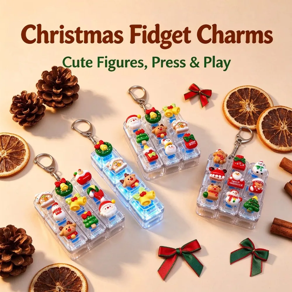 2027 Christmas Light Up Keychain Fidget Keyboard Keycap Acrylic Clicker Stress Relief with LED for Backpack Keyring Decor Gift