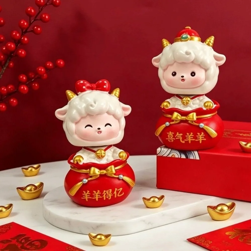 Resin Year Of The Goat Ornament Cartoon Shaking Head Chinese Zodiac Sheep Figurine Small Medium Large Size Multi-options