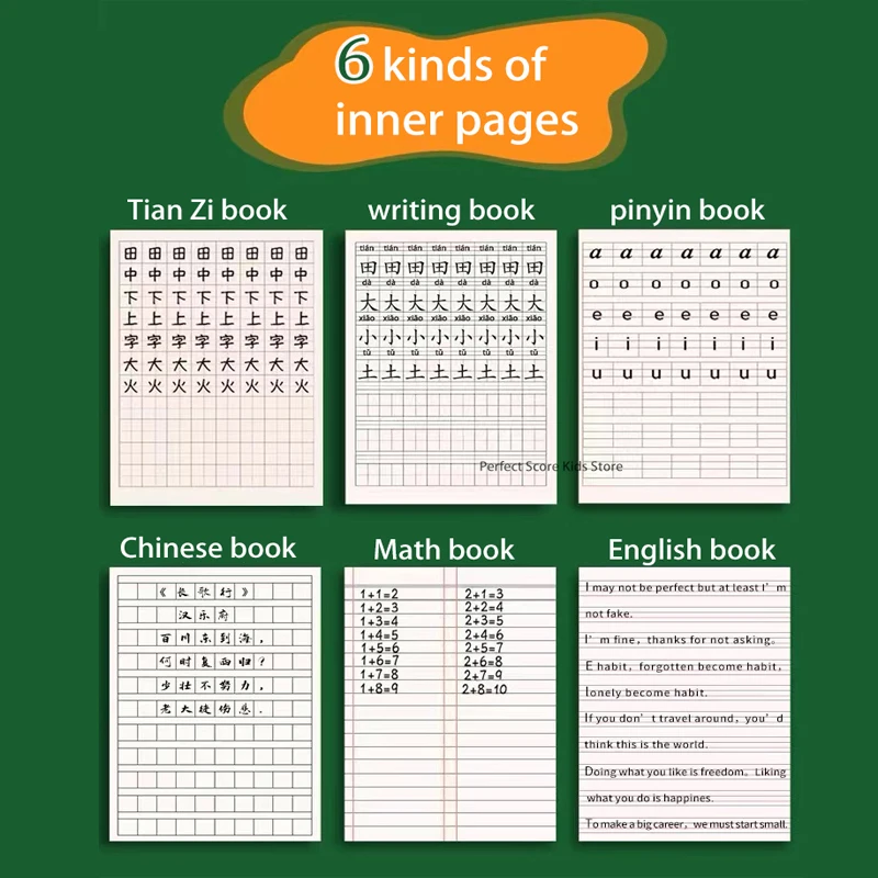 Imagem -03 - Aluno Primário Aprender Notebook Caráter Chinês Caligrafia Tian Zige Pinyin Prática Matemática Livro Material Escolar 10 Pcs