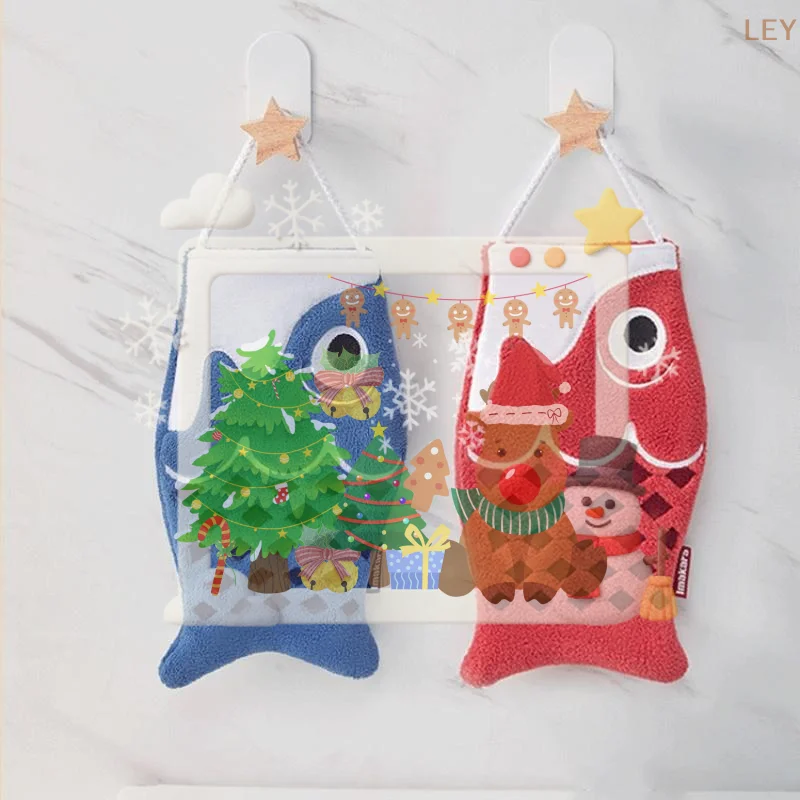 

Cute Cartoon Koi Form Hanging Hand Towel Household Bathroom Children's Super Absorbent Handkerchief Square Kitchen Hand Towel