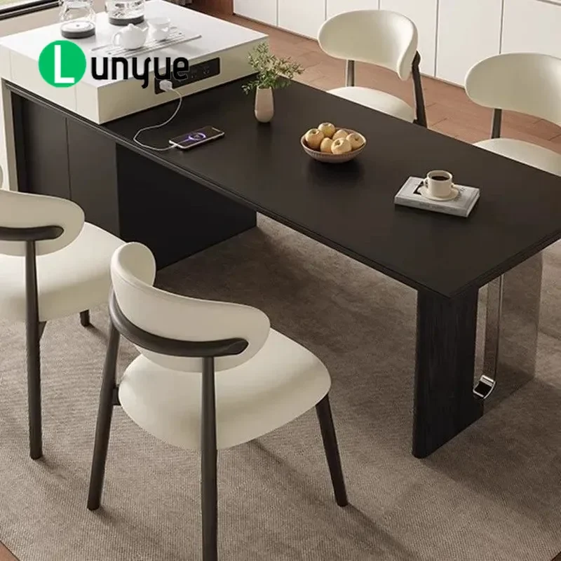 Sintered Stone Dining Table with Retractable Island Top Integrated Multi Function Full Support Baseplate Modern Home