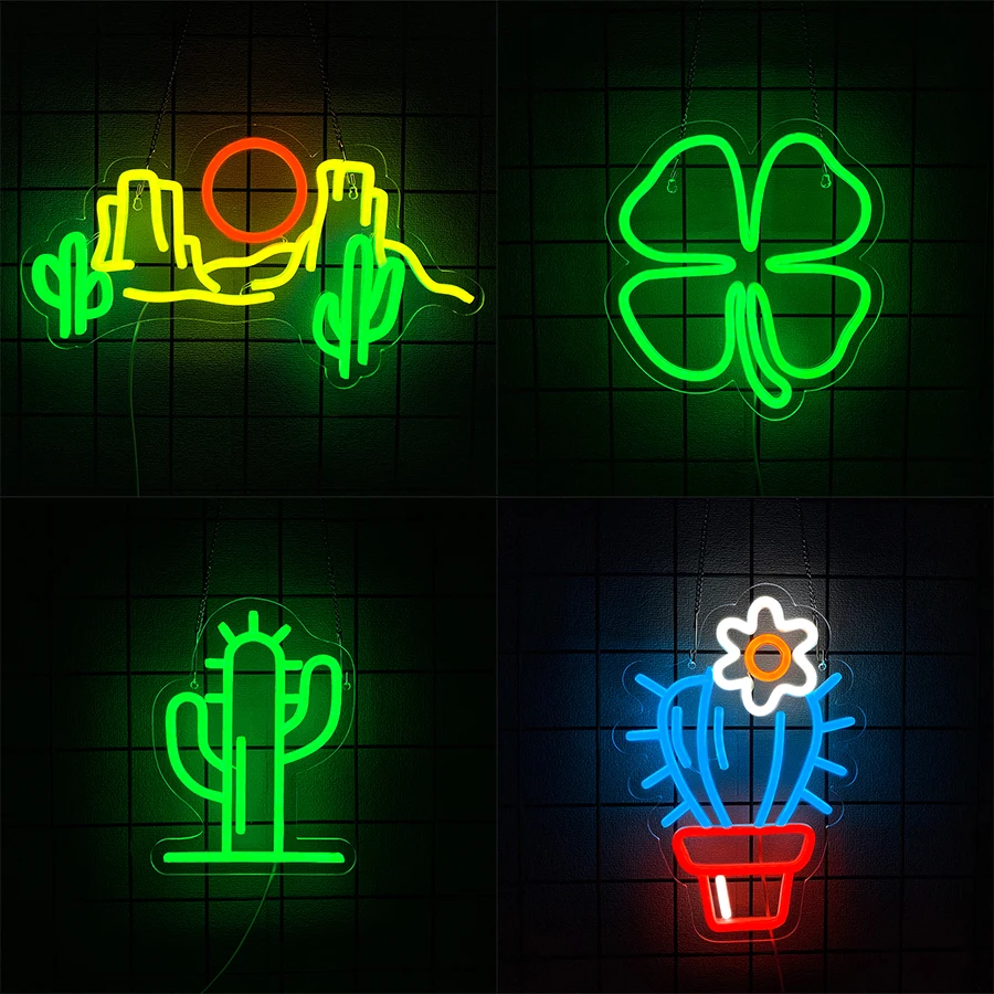 Cactus Led Neon Sign, Interesting Plant Icon Wall Decor, Bedroom Office Game Room Bar Party Man Cave Flower Shop Wall Lamp.