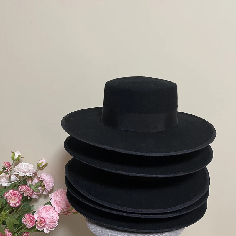 

Mdeke Ele Wool Felt Flat Top Hat Women's Faion Blogger Sling Winter Wide Brim Hat for op Street Sle