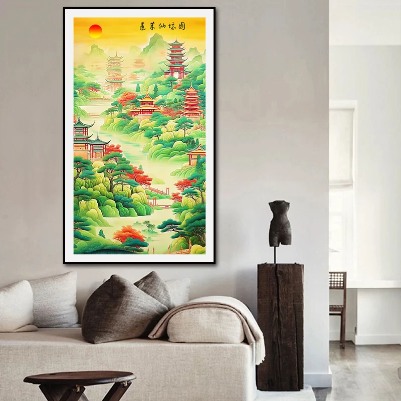 

Penglai Fairyland New Cross Stitch 2026 New Line Embroidery Living Room Entrance Landscape Mountain Water Painting Embroidery