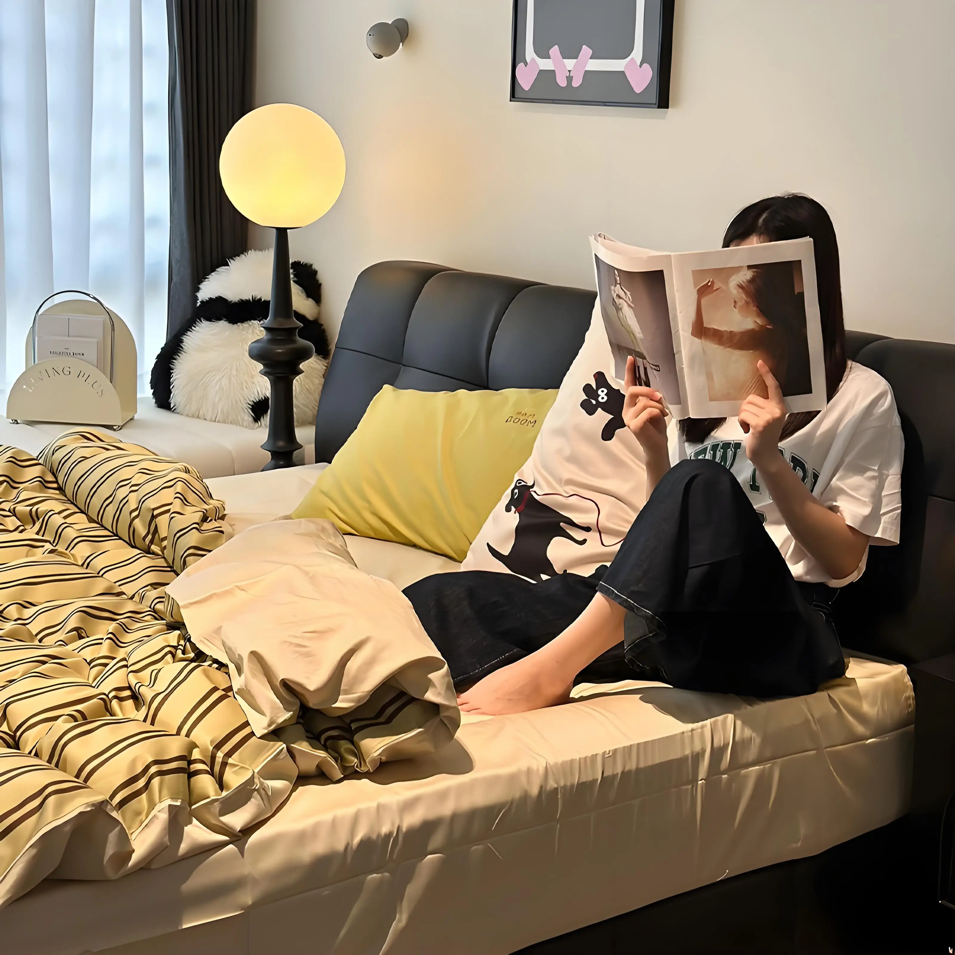 Italian Minimalist Leather Bed Internet Celebrity Puff Bed Modern Minimalist Master Bedroom High-end Atmosphere 1.8 Meters Stora