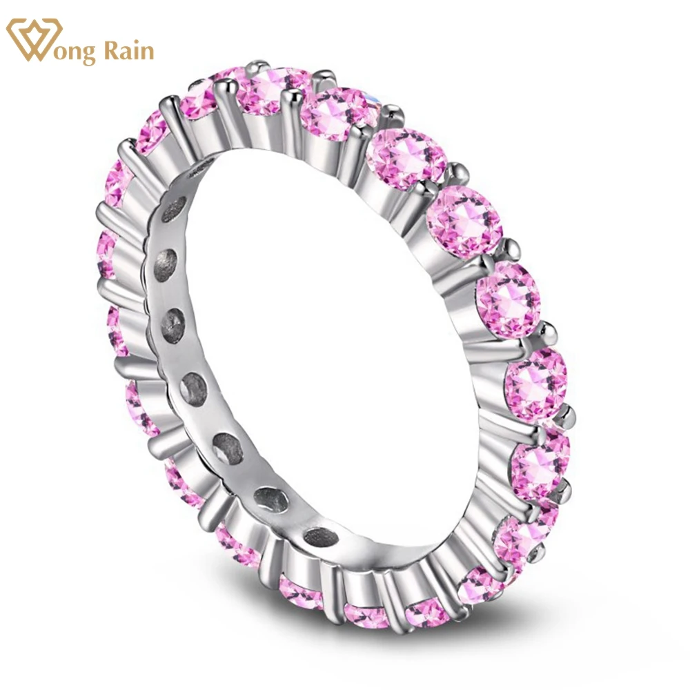 

Wong Rain Classic 925 Sterling Silver 3MM Lab Pink Sapphire Citrine High Carbon Diamond Ring Wedding Band Fine Jewelry Wholesale