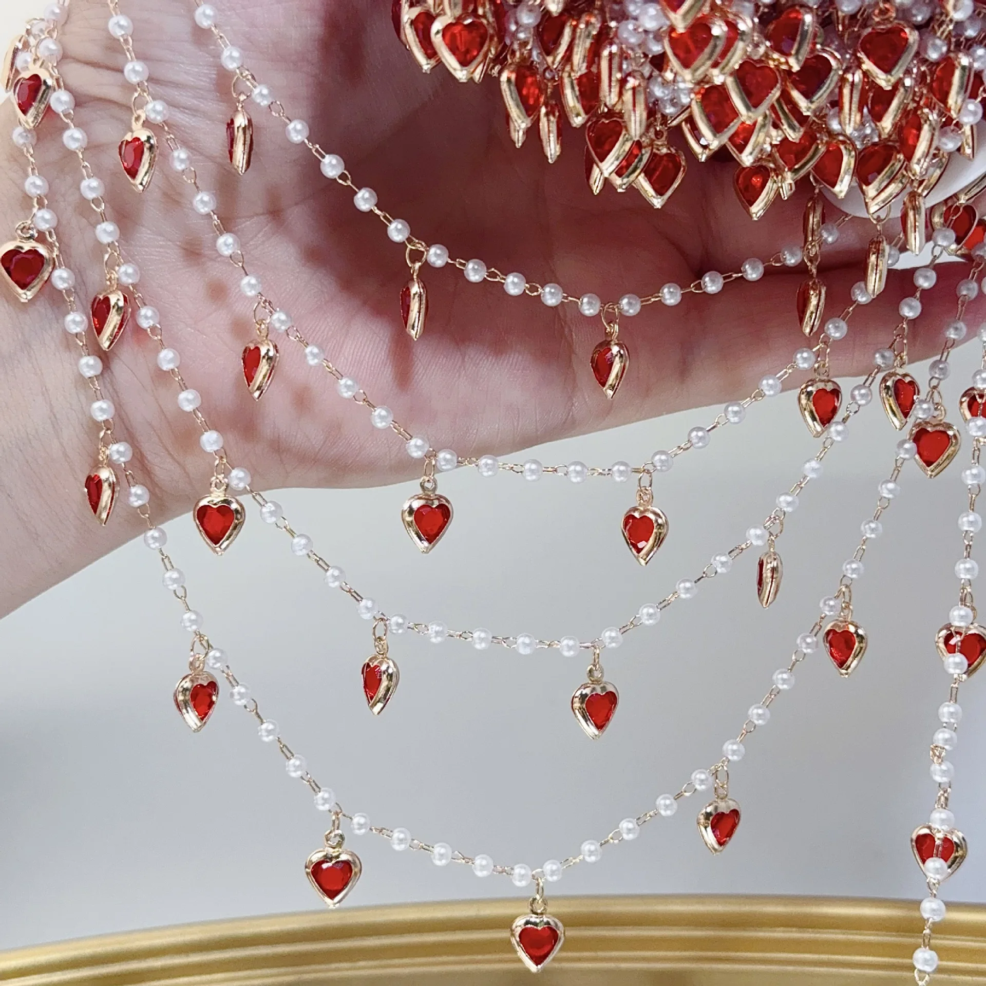 0,5 Meter/1 Meter Rosa Kristallherz-Messingkette für Schmuckherstellung 6mm Liebes-Anhänger Ketten Choker Halskette Kettenzubehör – Detail 6