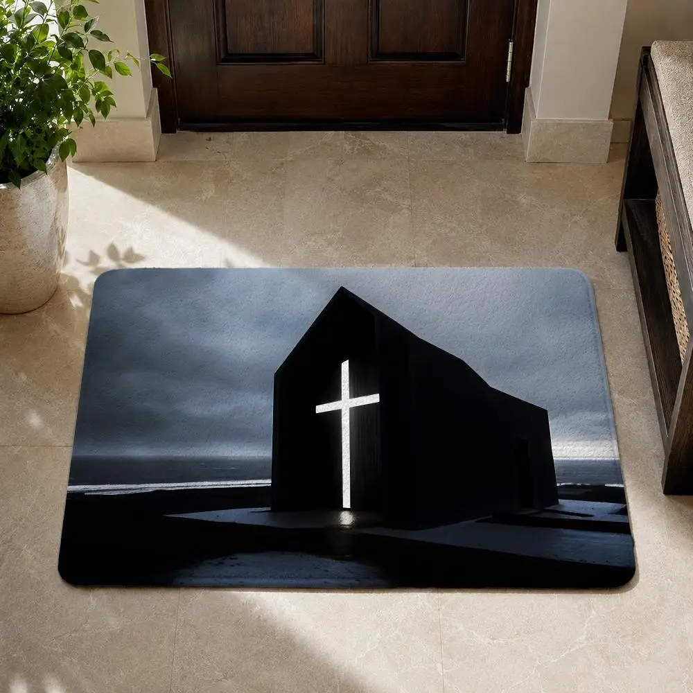 Dark Wind Christian Gothic Niche Landscape Floor Mat Flannel Non-Slip Washable Soft Rug For Bathroom Kitchen Bedroom Living Room