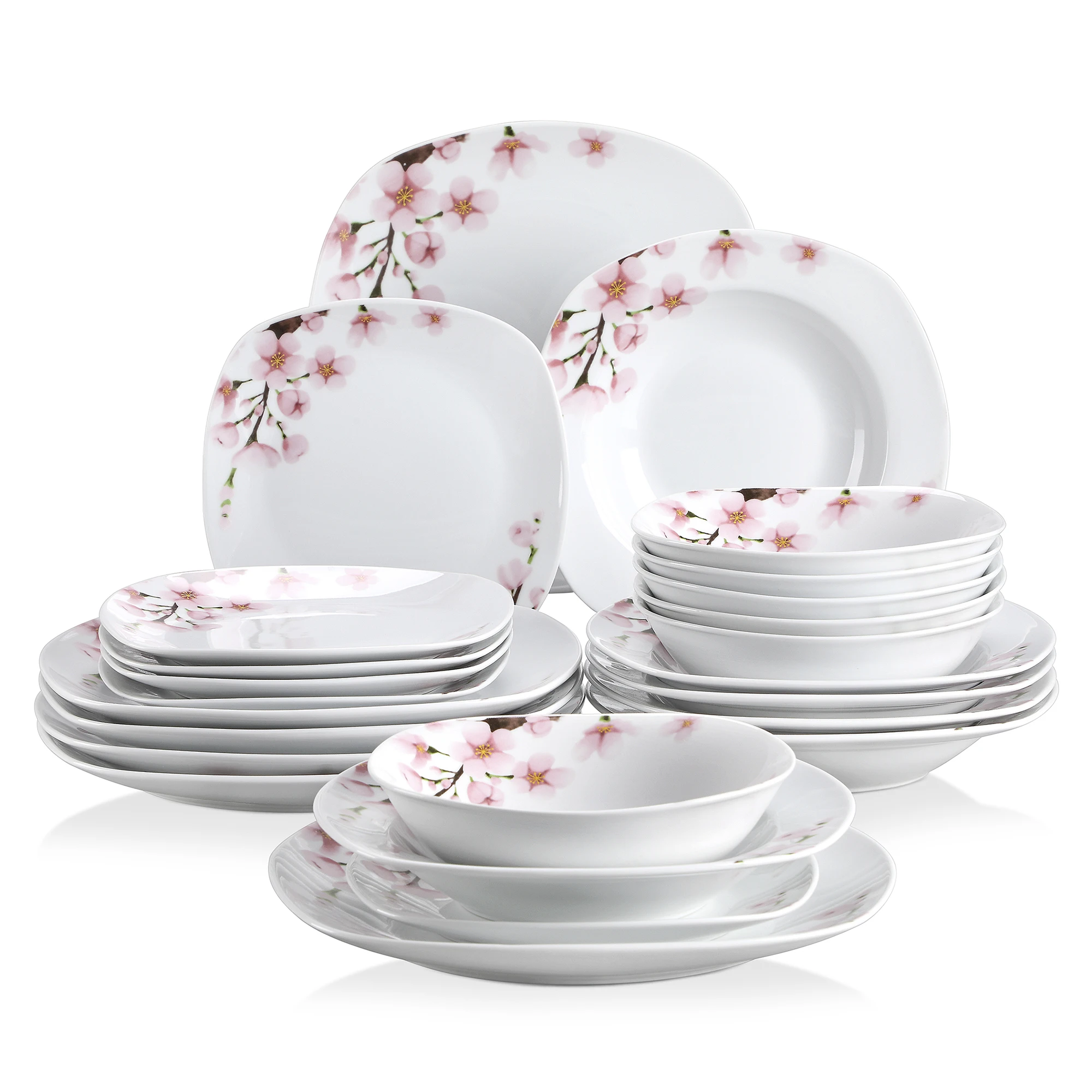 

VEWEET ANNIE 24-Piece White Porcelain Ceramic Tableware Dinnerware Set with Dinner Dessert Soup Plate, Bowl Service for 6 Person