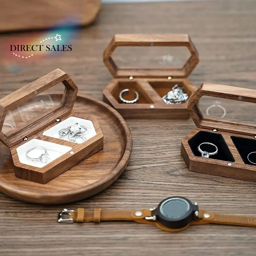 

Simple Velvet Mini Wood Rings Box Luxury Square Rings Bearer Box Dust-proof Necklace Earrings Jewelry Organizer Gifts