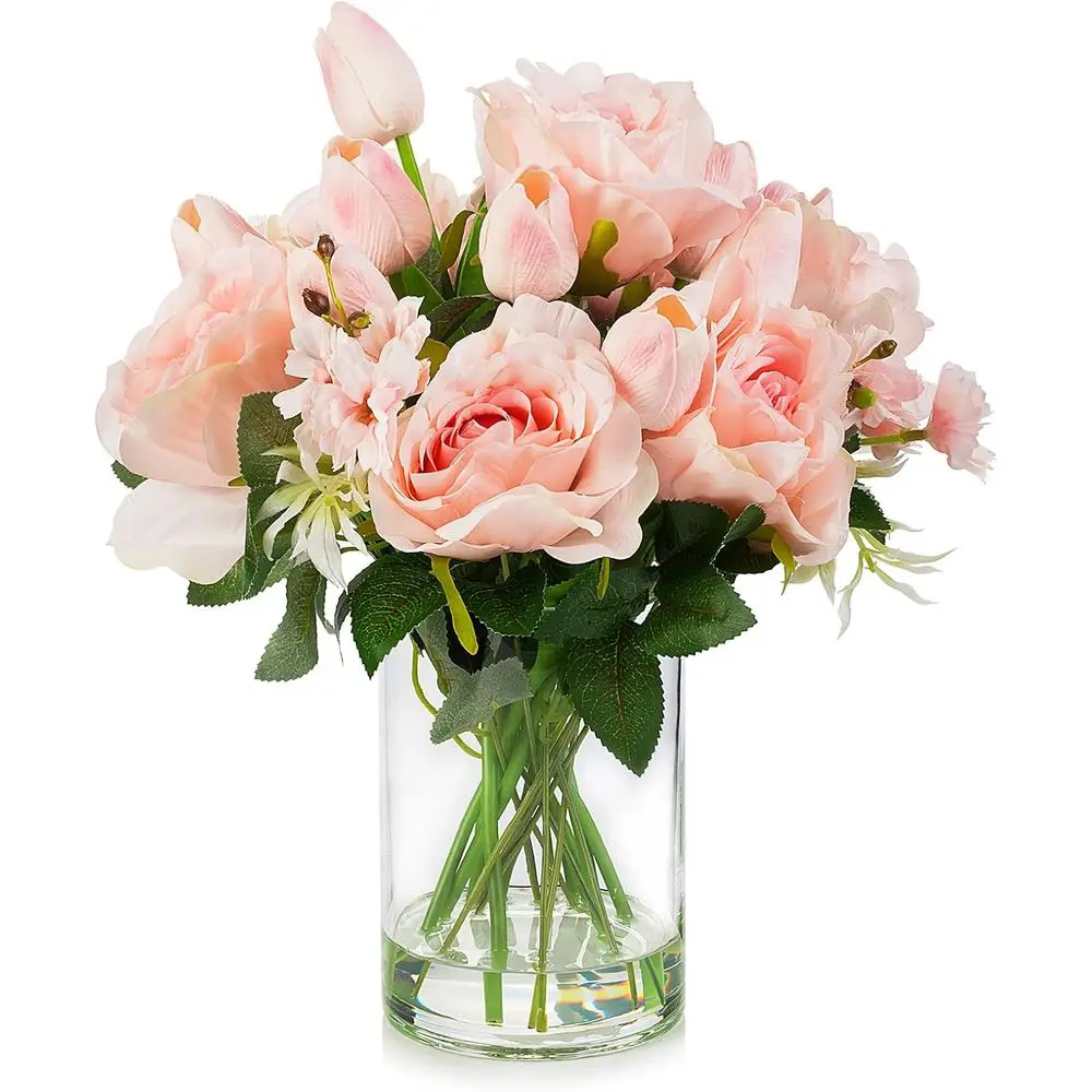 

Искусственная композиция из розовых тюльпанов Real Touch с разнообразными искусственными цветами и вазой для декора обеденного стола