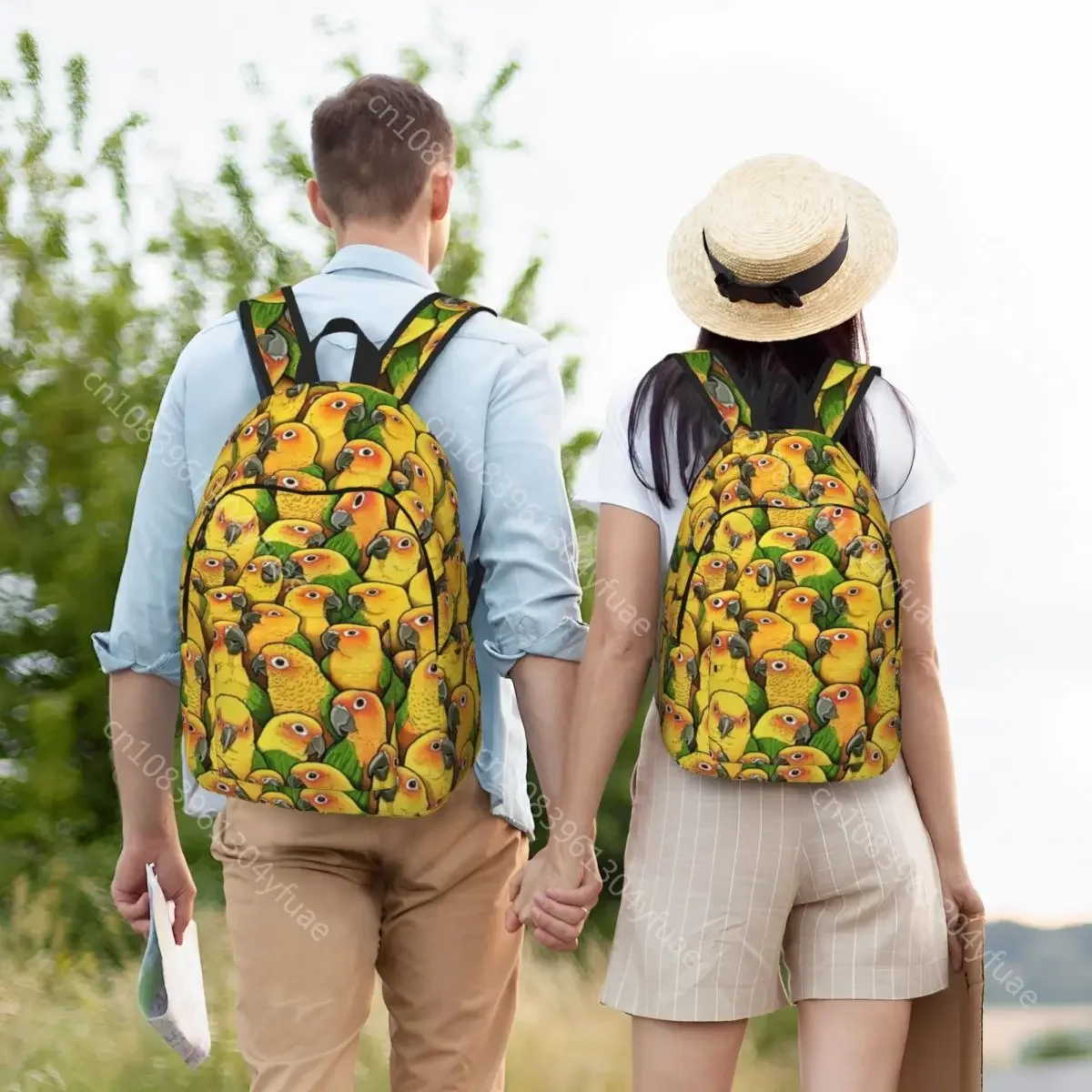 Yellow Parrot Print Canvas Backpacks Jenday Conures Bag Back To School Backpack Lightweight Universal Bags