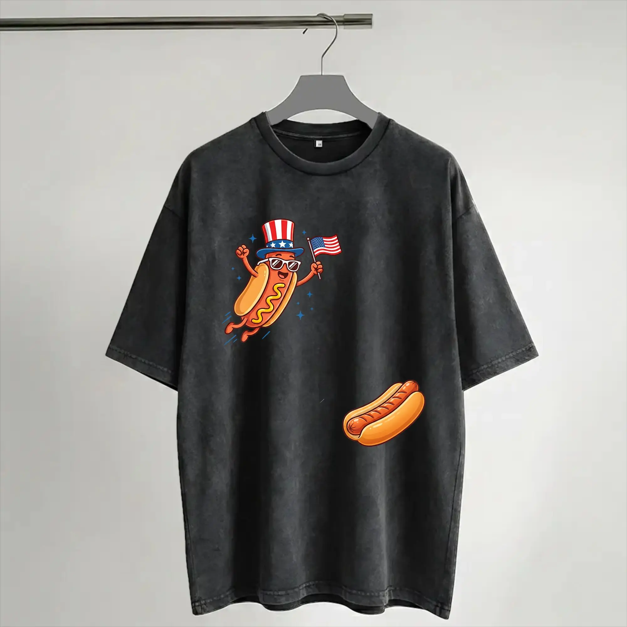 Jumping Into Bun hotdog Washed T Shirt Streetwear Hip Hop Novelty T-Shirts  Tees Tops Men Women Cotton Harajuku