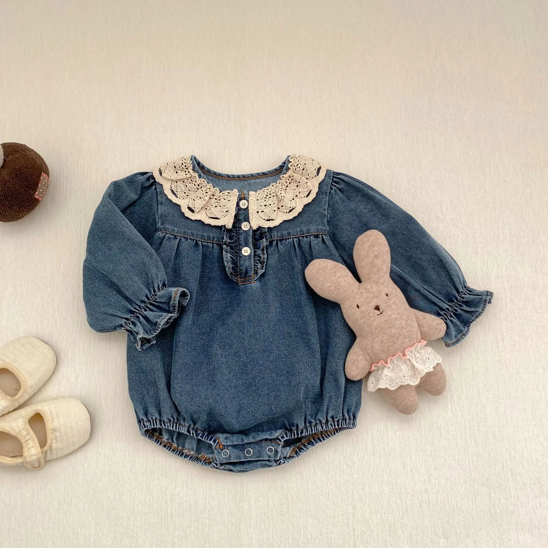 Spring and Autumn Style Baby Jumpsuit, Long Sleeved Denim Skirt, Princess Skirt, 0-2 Year Old Baby Fart Clothes