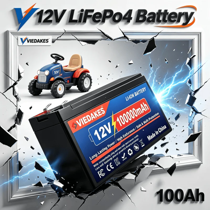 VIEDAKES 12V Lithium‑ion Battery Pack 100000mAh for Kid‘s Ride‑on Toy Tractor Electric Car Replacement Rechargeable Battery