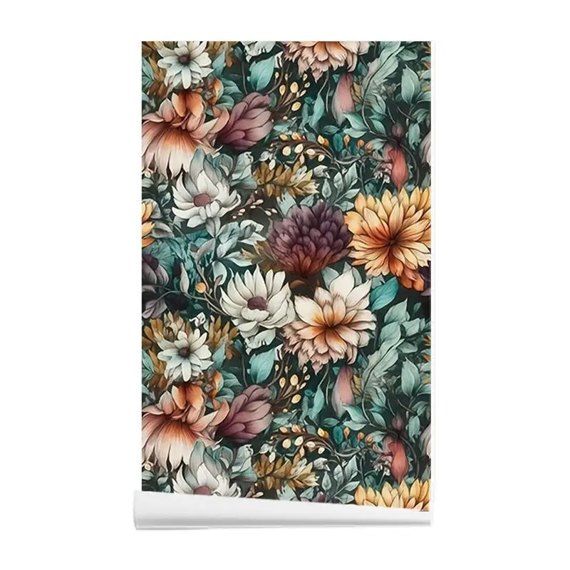 Vintage Floral Peel & Stick Wallpaper Removable Self Adhesive Botanical Leaf Flower Contact Paper Boho Home Wall Mural Decor