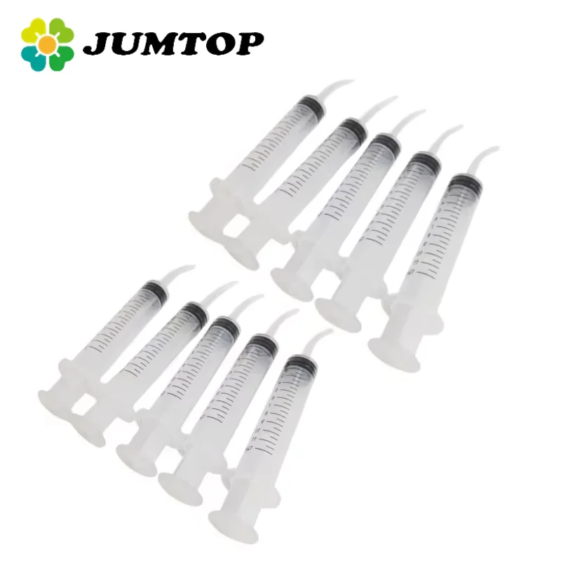 

JUMTOP 10Pcs Dental Irrigation Syringe with Scale Curved Tip Impression Syringes 12ml Transparent Injector Dentistry Materials