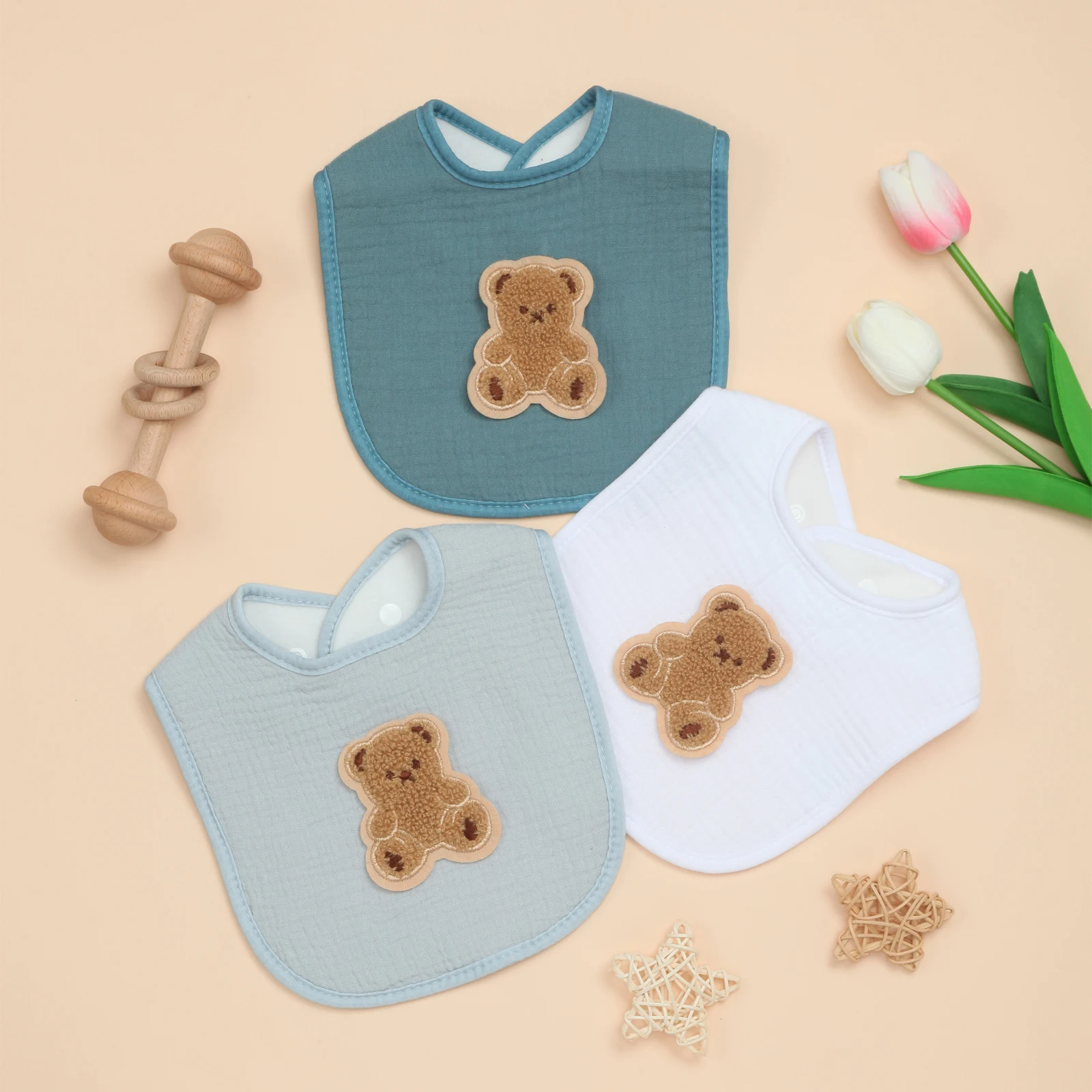 

3 Pack Extra Soft Cotton Baby Bibs for Boys & Girls, Absorbent Thick Infant Bibs, Adjustable Snap